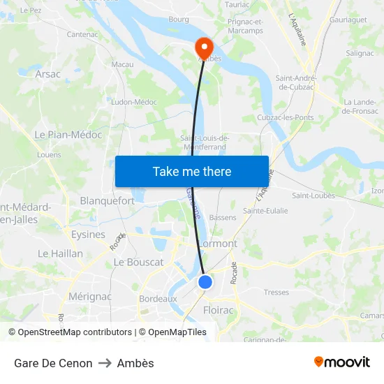 Gare De Cenon to Ambès map