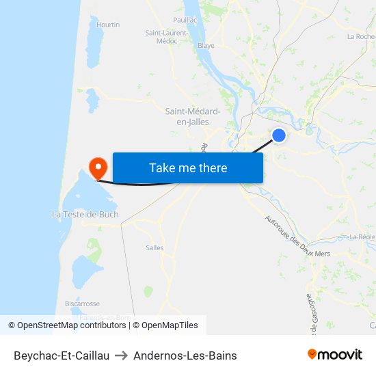 Beychac-Et-Caillau to Andernos-Les-Bains map
