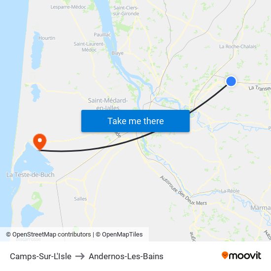 Camps-Sur-L'Isle to Andernos-Les-Bains map