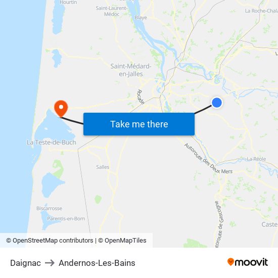 Daignac to Andernos-Les-Bains map