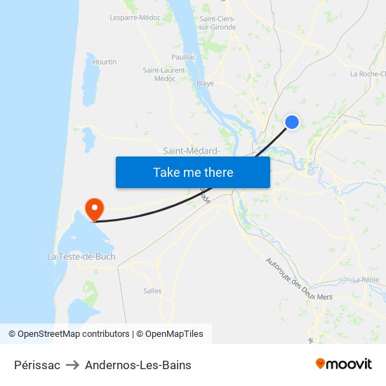 Périssac to Andernos-Les-Bains map