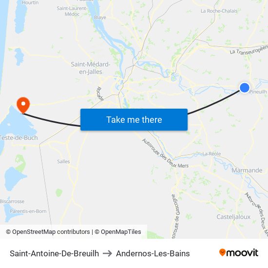 Saint-Antoine-De-Breuilh to Andernos-Les-Bains map