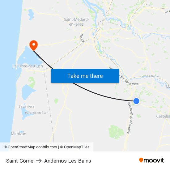 Saint-Côme to Andernos-Les-Bains map