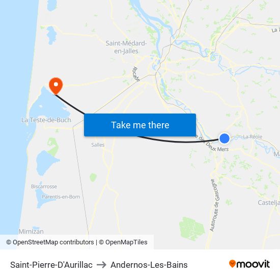 Saint-Pierre-D'Aurillac to Andernos-Les-Bains map