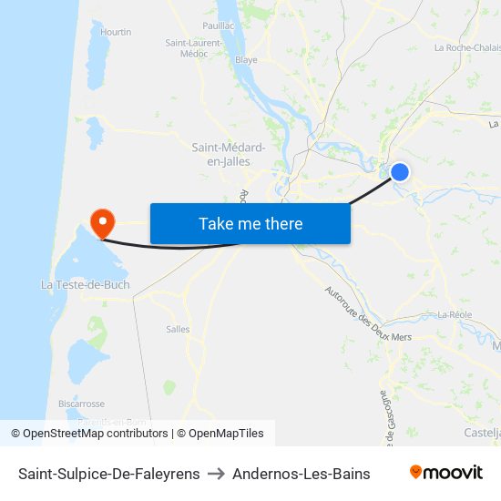Saint-Sulpice-De-Faleyrens to Andernos-Les-Bains map