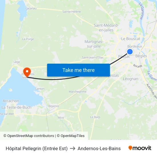Hôpital Pellegrin (Entrée Est) to Andernos-Les-Bains map