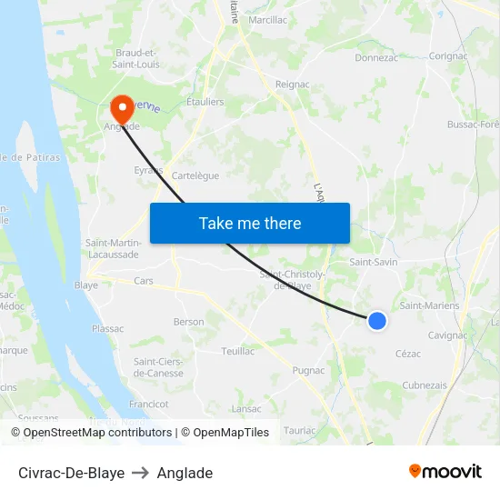 Civrac-De-Blaye to Anglade map