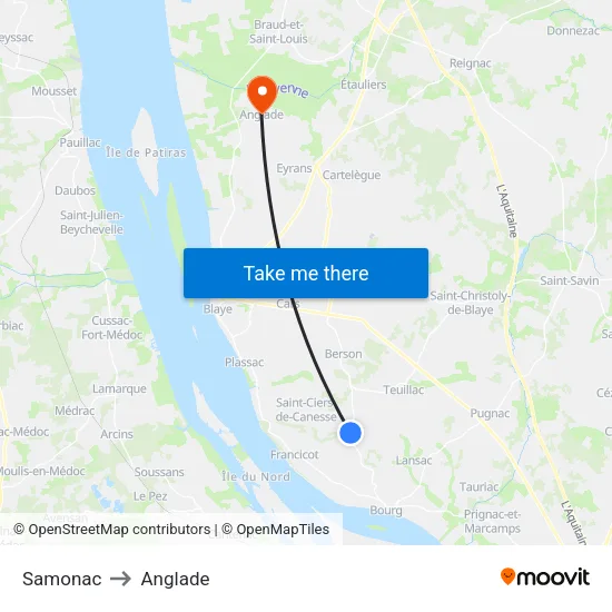 Samonac to Anglade map