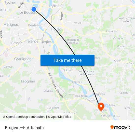Bruges to Arbanats map