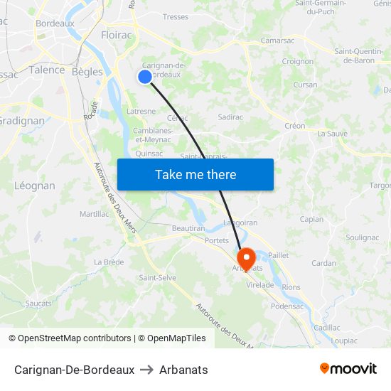 Carignan-De-Bordeaux to Arbanats map