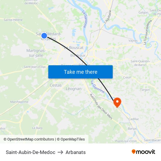 Saint-Aubin-De-Medoc to Arbanats map