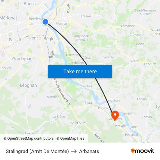 Stalingrad (Arrêt De Montée) to Arbanats map