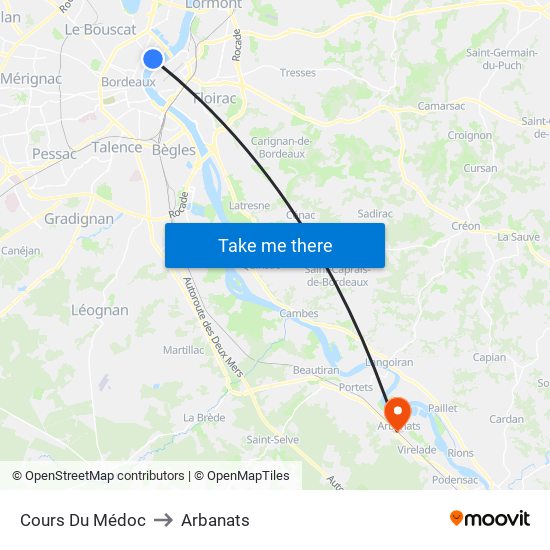 Cours Du Médoc to Arbanats map
