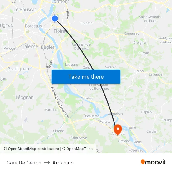 Gare De Cenon to Arbanats map