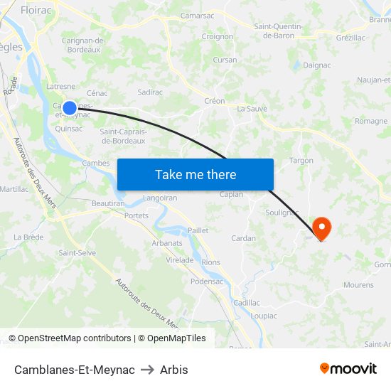 Camblanes-Et-Meynac to Arbis map