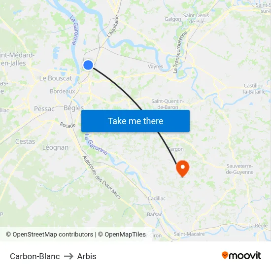 Carbon-Blanc to Arbis map