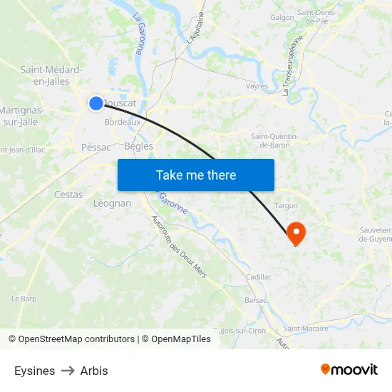 Eysines to Arbis map