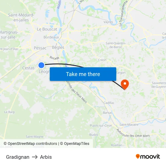 Gradignan to Arbis map