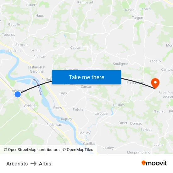 Arbanats to Arbis map
