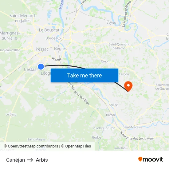 Canéjan to Arbis map