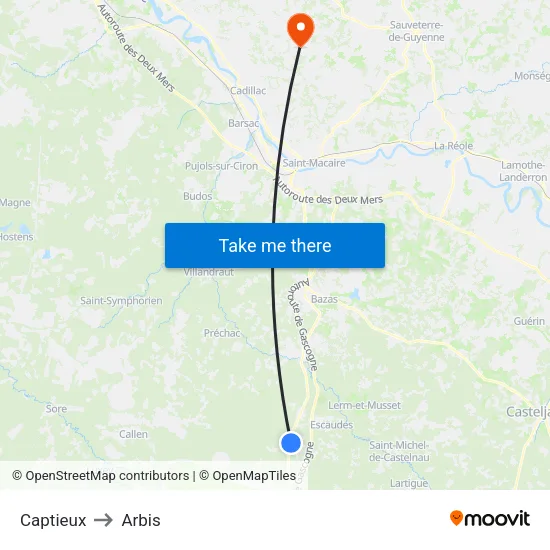 Captieux to Arbis map