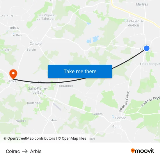 Coirac to Arbis map
