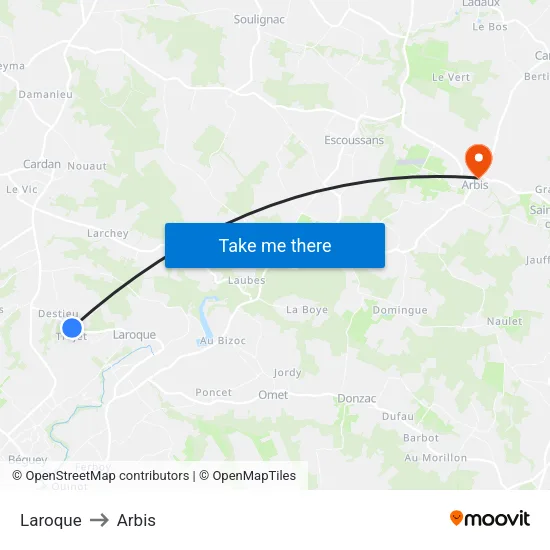 Laroque to Arbis map