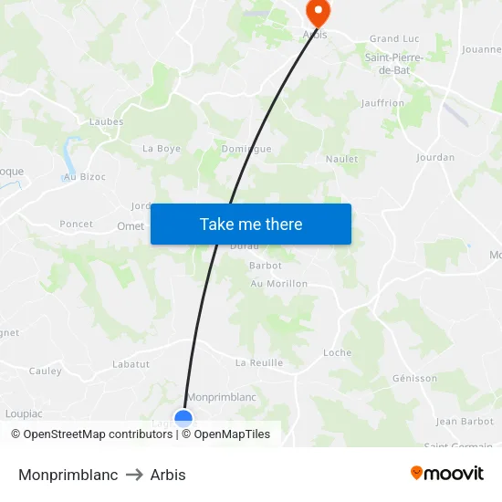 Monprimblanc to Arbis map