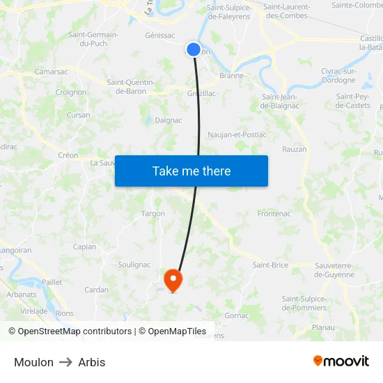 Moulon to Arbis map