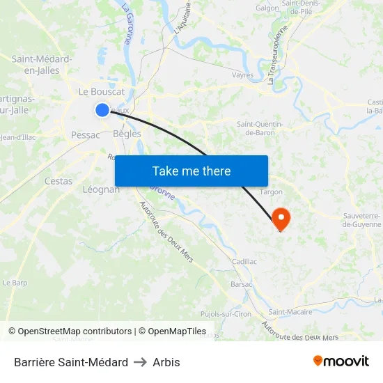 Barrière Saint-Médard to Arbis map