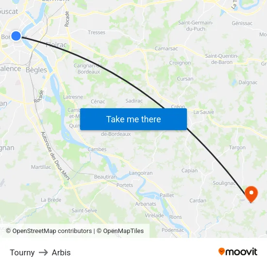 Tourny to Arbis map