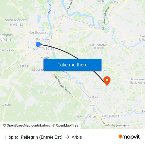 Hôpital Pellegrin (Entrée Est) to Arbis map