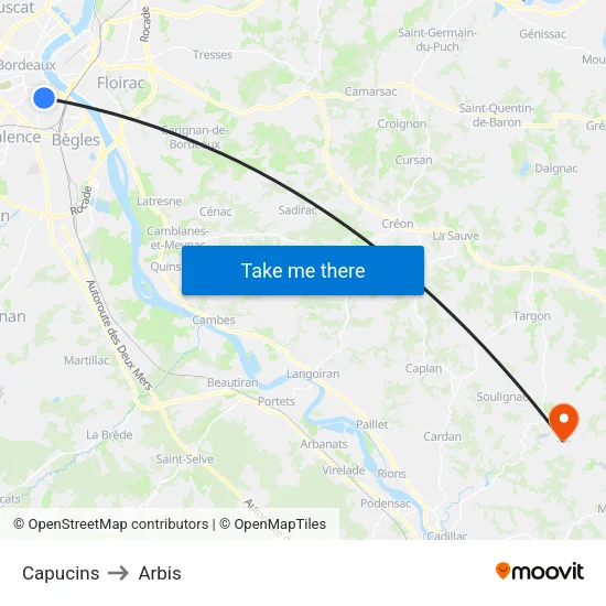 Capucins to Arbis map