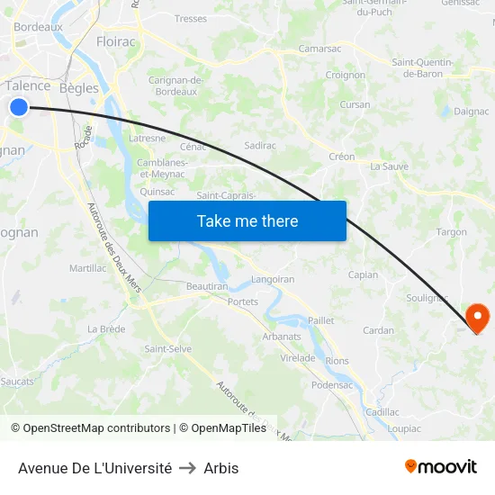 Avenue De L'Université to Arbis map