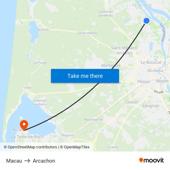 Macau to Arcachon map