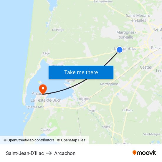 Saint-Jean-D'Illac to Arcachon map