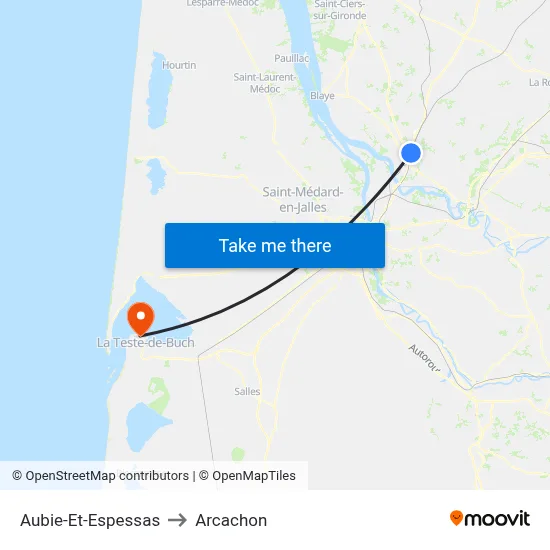 Aubie-Et-Espessas to Arcachon map