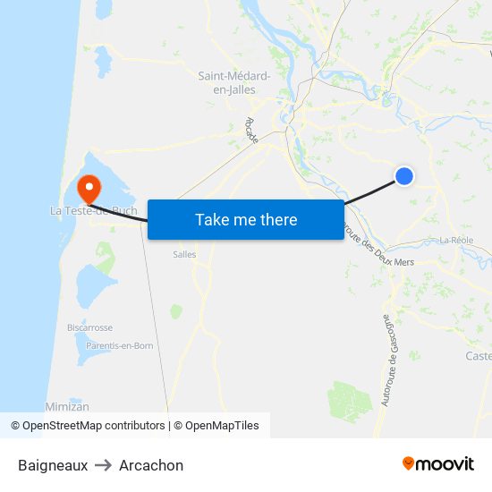 Baigneaux to Arcachon map