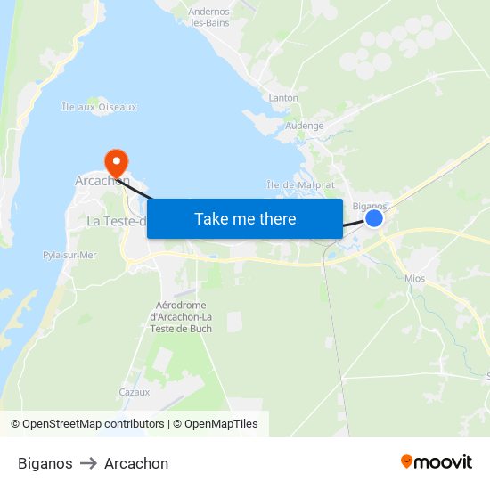 Biganos to Arcachon map