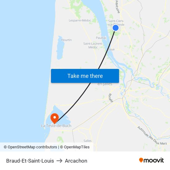 Braud-Et-Saint-Louis to Arcachon map