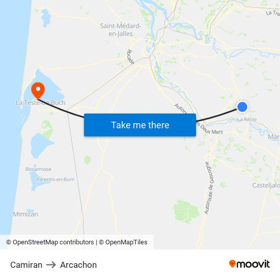 Camiran to Arcachon map
