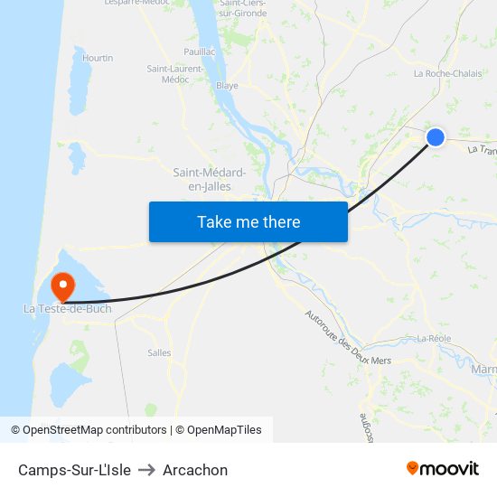 Camps-Sur-L'Isle to Arcachon map