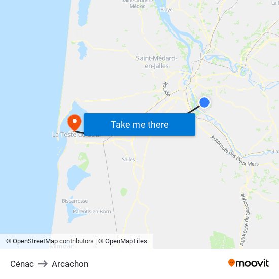Cénac to Arcachon map