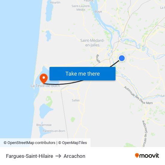 Fargues-Saint-Hilaire to Arcachon map