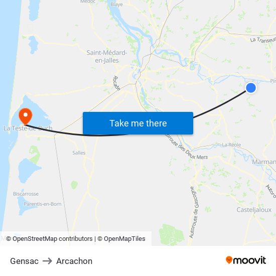 Gensac to Arcachon map