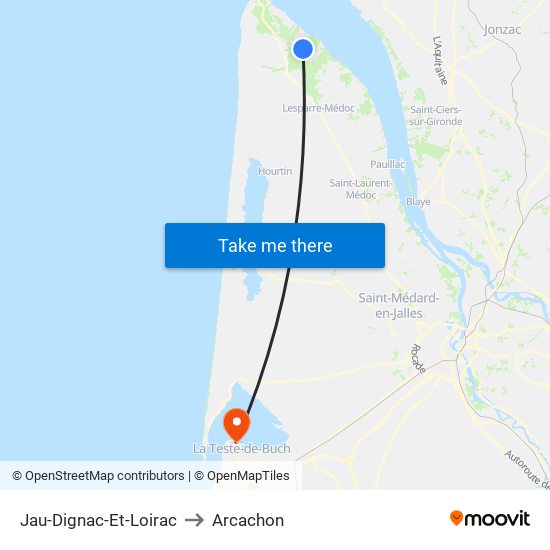 Jau-Dignac-Et-Loirac to Arcachon map