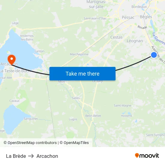 La Brède to Arcachon map