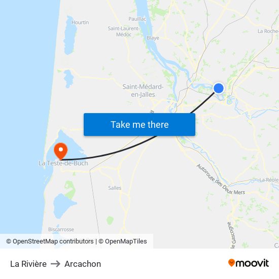 La Rivière to Arcachon map