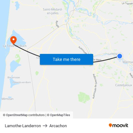 Lamothe-Landerron to Arcachon map