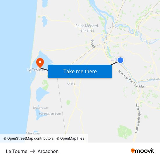 Le Tourne to Arcachon map